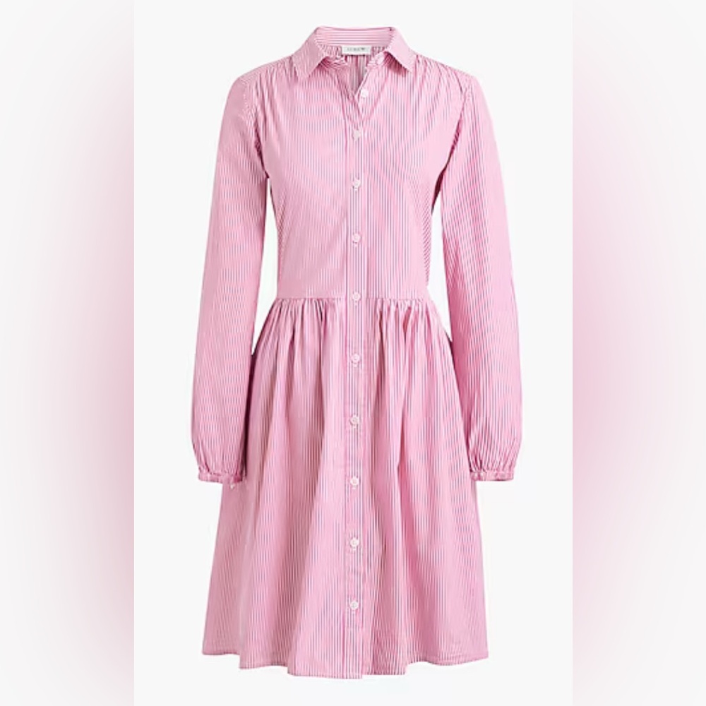 J. Crew Pink Striped Shirt Dress, Size 14, NWT